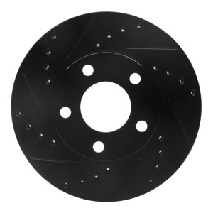 Ford Mustang Brake Rotor (1) - Front Left - R1 Concepts - Drilled & Slotted - Black - `94-`04